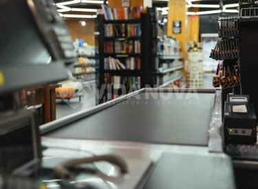 Empty cashier checkout place at the supermarket